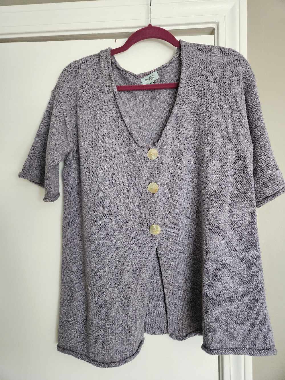 Light Lavender Short-Sleeve Button Cardigan Sweater by RIVER